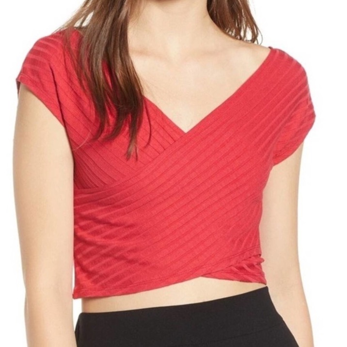 Nwt Madison & Berkeley Ribbed Wrap Short Sleeve Crop Top Shirt Size Medium